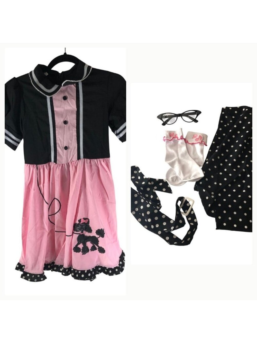 Girls Vintage-Inspired 50s Poodle Costume Dress Set Accessories Size L Halloween